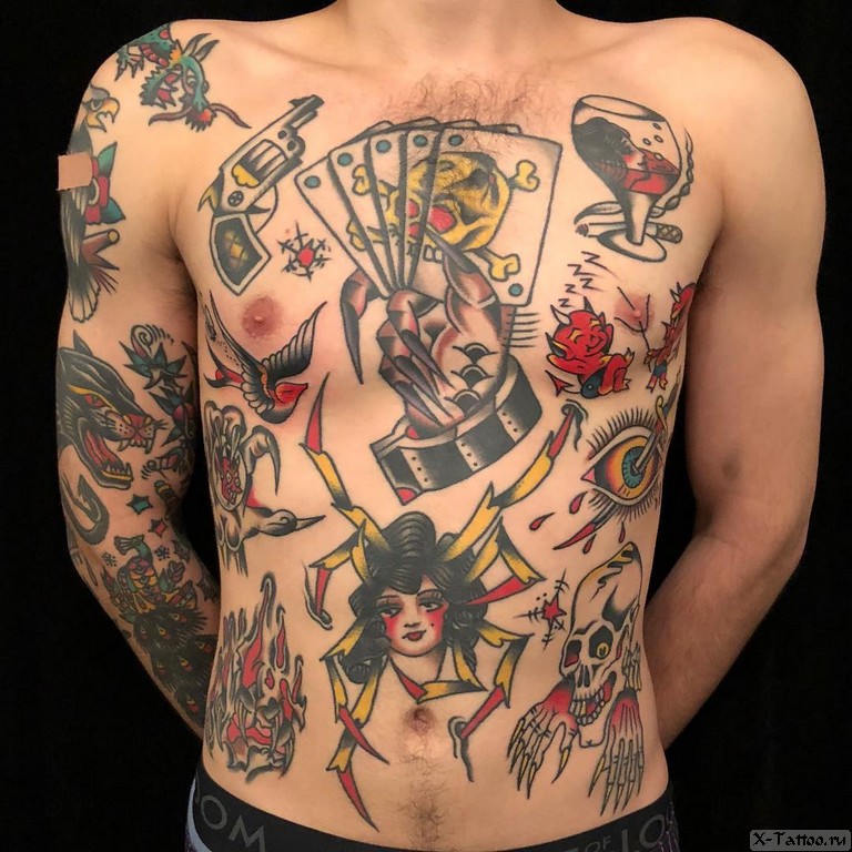 Тату (татуировки) Олд скул на плече: значение и эскизы для девушек и мужчин