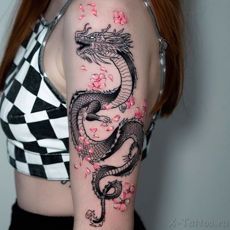 Тату (татуировки) Дракон на бедре: значение и эскизы для девушек и мужчин